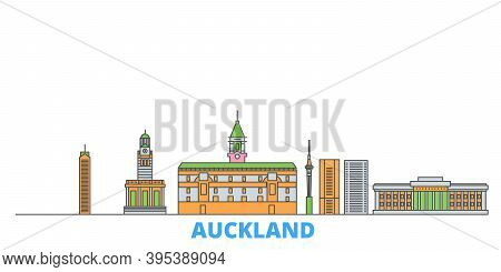New Zealand, Auckland Line Cityscape, Flat Vector. Travel City Landmark, Oultine Illustration, Line 