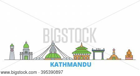 Nepal, Kathmandu Line Cityscape, Flat Vector. Travel City Landmark, Oultine Illustration, Line World