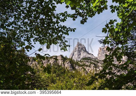 Landscape With Mountains And Trees In The Berchtesgaden Alps, Germany.