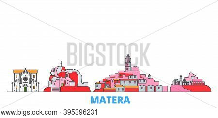 Italy, Matera Line Cityscape, Flat Vector. Travel City Landmark, Oultine Illustration, Line World Ic
