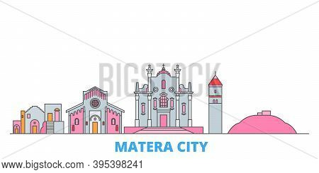 Italy, Matera City Line Cityscape, Flat Vector. Travel City Landmark, Oultine Illustration, Line Wor