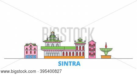 Portugal, Sintra Line Cityscape, Flat Vector. Travel City Landmark, Oultine Illustration, Line World