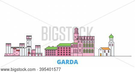 Italy, Garda Line Cityscape, Flat Vector. Travel City Landmark, Oultine Illustration, Line World Ico