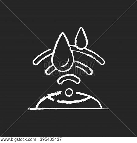Water Sensor Chalk White Icon On Black Background. Detecting Rain Falling. Alerting When Touching Di
