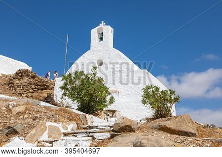 Chora, Ios Island, Greece- 20 September 2020: View Of The Saint Eleftherios, Small Traditional Churc