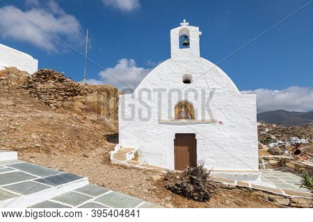 Chora, Ios Island, Greece- 20 September 2020: View Of The Saint Eleftherios, Small Traditional Churc