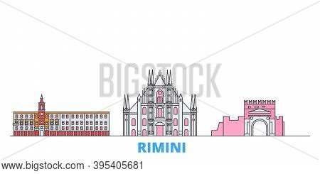 Italy, Rimini Line Cityscape, Flat Vector. Travel City Landmark, Oultine Illustration, Line World Ic