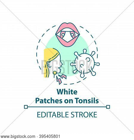 White Patches On Tonsils Concept Icon. Tonsillitis Sign Idea Thin Line Illustration. Painful Swallow