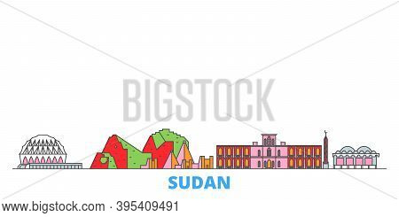 Sudan Line Cityscape, Flat Vector. Travel City Landmark, Oultine Illustration, Line World Icons