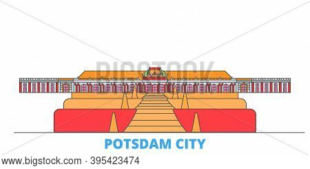 Germany, Potsdam City Line Cityscape, Flat Vector. Travel City Landmark, Oultine Illustration, Line 