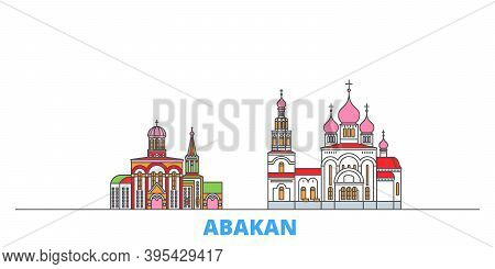 Russia, Abakan Line Cityscape, Flat Vector. Travel City Landmark, Oultine Illustration, Line World I