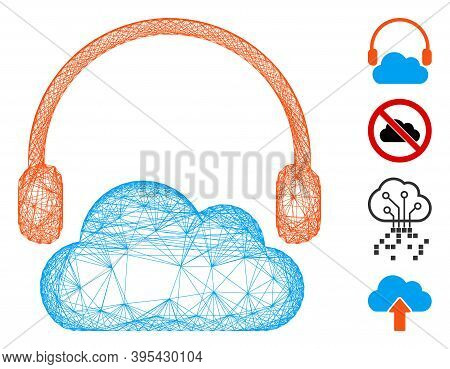 Vector Wire Frame Listen Cloud. Geometric Wire Carcass Flat Network Made From Listen Cloud Icon, Des