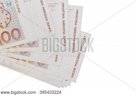 100 Croatian Kuna Bills Lies In Small Bunch Or Pack Isolated On White. Mockup With Copy Space. Busin