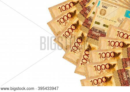 1000 Kazakhstani Tenge Bills Lies Isolated On White Background With Copy Space. Rich Life Conceptual