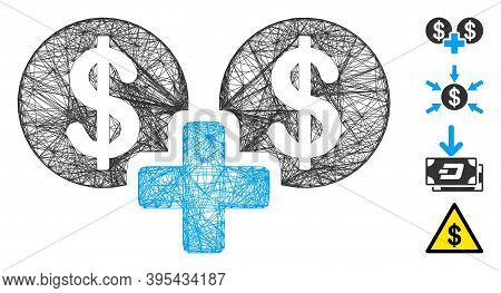Vector Wire Frame Sum Money. Geometric Wire Carcass Flat Network Generated With Sum Money Icon, Desi