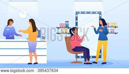 Woman Visiting Beauty Salon, Female Client Sitting In Comfortable Chair, Waiting For Pedicure, Manic