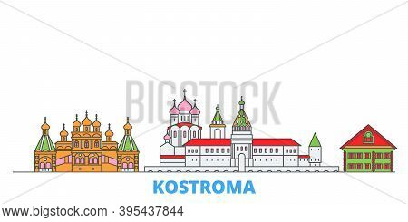 Russia, Kostroma Line Cityscape, Flat Vector. Travel City Landmark, Oultine Illustration, Line World
