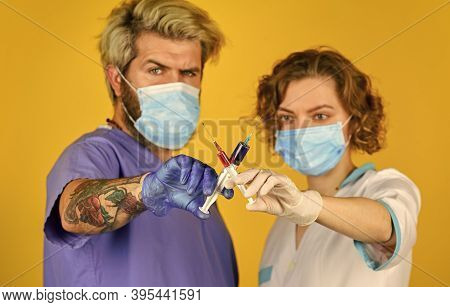 Professional Team. Doctors Wear Respirator Mask. For Treating Patients. Doctor Inject Vaccine. Docto