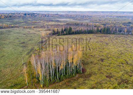 Flying Over The Farmland With Cultivated Fields