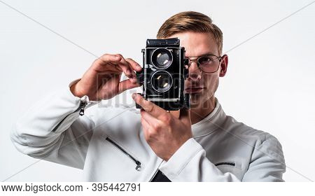 Camera That Puts A World Of Possibilities At Your Fingertips Literally. Young Photographer Isolated 
