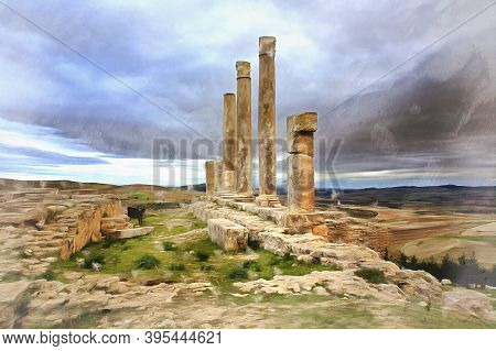 Ancient Ruins Colorful Painting Looks Like Picture, Dougga, Tunisia