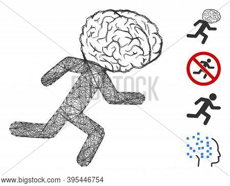 Vector Net Brain Drain. Geometric Linear Carcass Flat Net Generated With Brain Drain Icon, Designed 