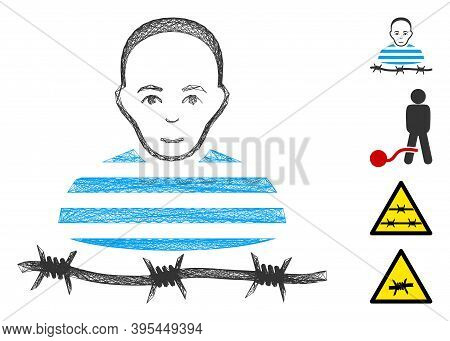 Vector Wire Frame Camp Prisoner. Geometric Wire Frame Flat Net Generated With Camp Prisoner Icon, De