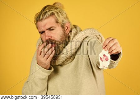Stuffed Nose. Flu Virus. Coronavirus Outbreak. Home Treatment. Brutal Man Runny Nose. Epidemic Conce