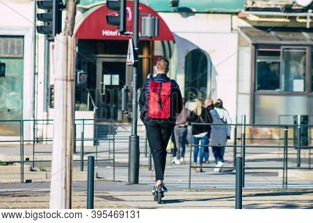 Reims France November 18, 2020 View Of Unidentified People Rolling In The Streets Of Reims During Co