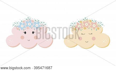 Colorful Clouds Set For Kids. Children Collection In Pastel Tender Colors. Vector Cartoon Illustrati