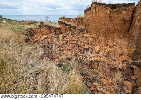 Soil Landslide On Slopes After Degradation Of The Soil Rain Or Underground Water And An Earthquake, 