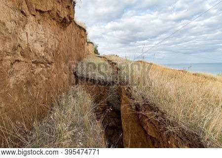 Soil Landslide On Slopes After Degradation Of The Soil Rain Or Underground Water And An Earthquake, 