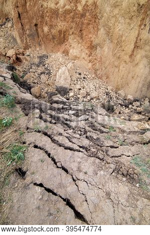 Soil Landslide On Slopes After Degradation Of The Soil Rain Or Underground Water And An Earthquake, 