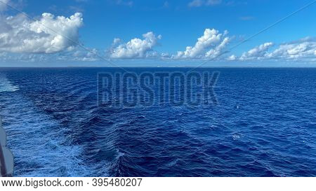 Half Moon Cay, Bahamas - October 31, 2019: The Holland America Line Zuiderdam Cruise Ship Sailing Aw