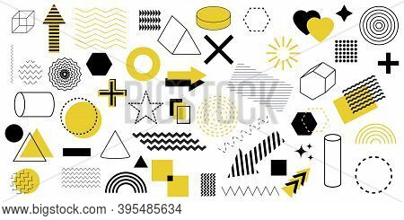 Modern Memphis Pattern With Geometric Shapes Set. Graphic Element Vector. Abstract Retro Texture. St