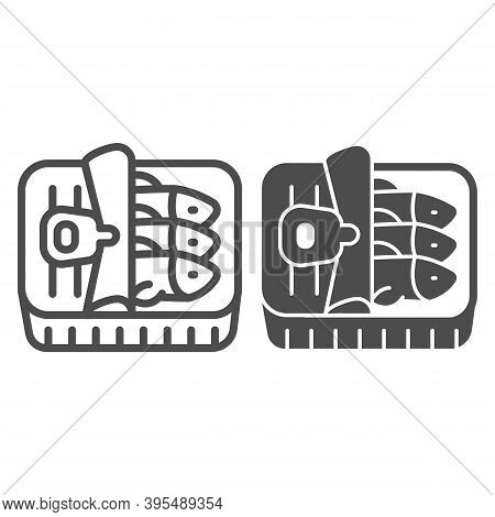 Tuna In Tin Box Line And Solid Icon, Fish Market Concept, Tin Fish Can Sign On White Background, Spr