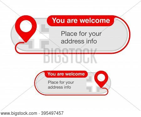 Address Block Template For Website Or Banner - Creative Frame With Geo Location Pin (gps Marker) And