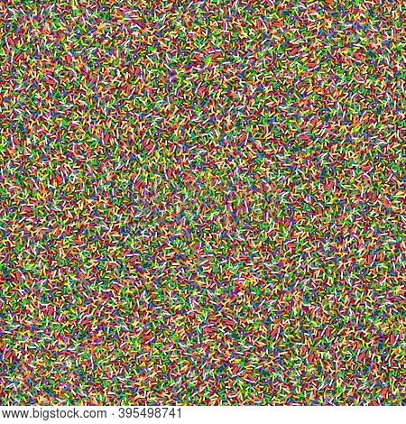 Seamless Pattern Of Colorful Decorative Sprinkles Or Confetti On Chocolate Donut Glaze. Bakery Theme