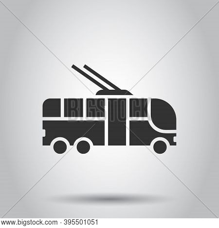 Trolleybus Icon In Flat Style. Trolley Bus Vector Illustration On White Isolated Background. Autobus