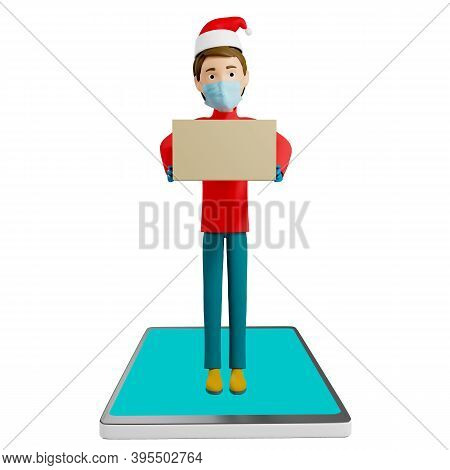 3D Rendering. A Man In Uniform From A Delivery Service With A Box In His Hands.