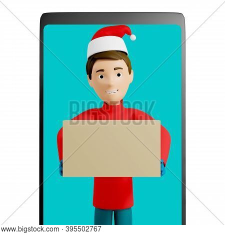 3D Rendering. A Man In Uniform From A Delivery Service With A Box In His Hands.