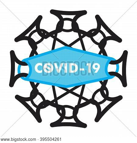 Black And White Icon With Masked Coronavirus, Covid-19, Virus, Illustration On White Background