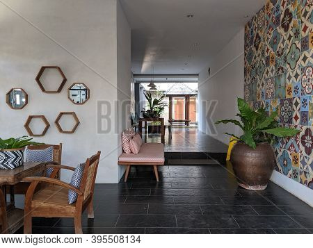 Denpasar, Indonesia - October 5, 2019: Interior Of A Common Living Room At Seruni Guest House.