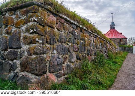 Stone Fortress Wall Of Korela Castle In The City Of Priozersk In Russia
