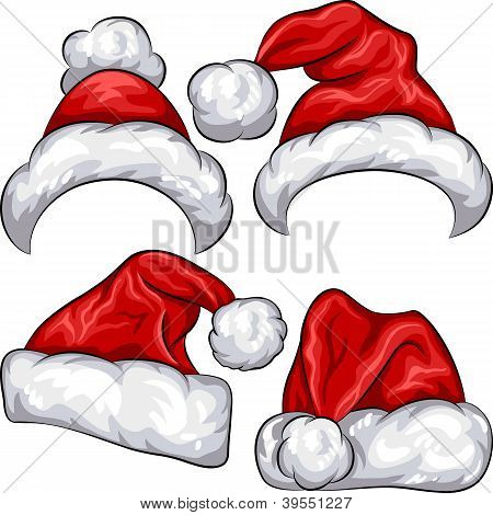 Wektor zestaw czerwony Boże Narodzenie Santa Claus kapelusze