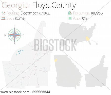 Large And Detailed Map Of Floyd County In Georgia, Usa.