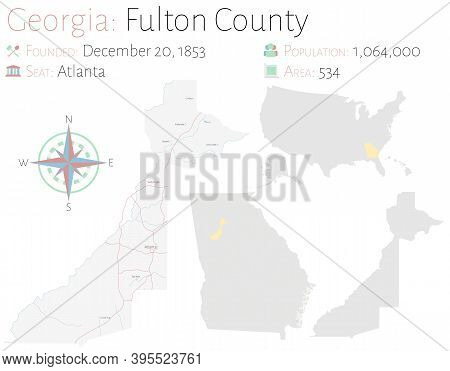 Large And Detailed Map Of Fulton County In Georgia, Usa.
