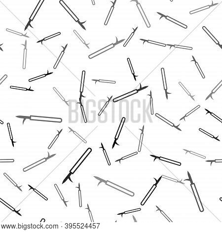 Black Metal Pike Pole With Wooden Handle Icon Isolated Seamless Pattern On White Background. Spear, 
