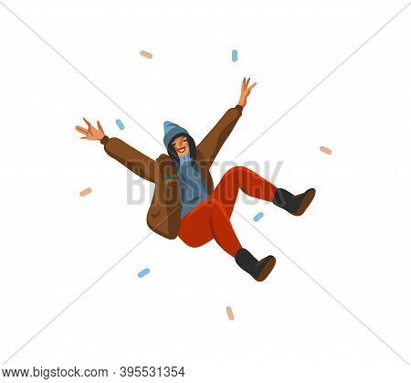 Hand Drawn Vector Abstract Fun Stock Flat Merry Christmas, And Happy New Year Time Cartoon Festive C
