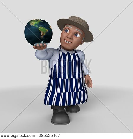 3D Render of Cartoon Butcher Character
Map Source https://visibleearth.nasa.gov/collection/1484/blue-marble